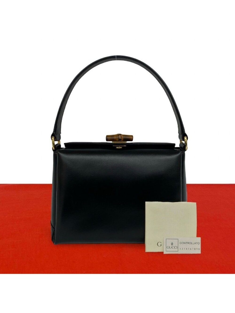 Gucci Vintage Bamb Leather Turnlock Handbag Mini Tote Black